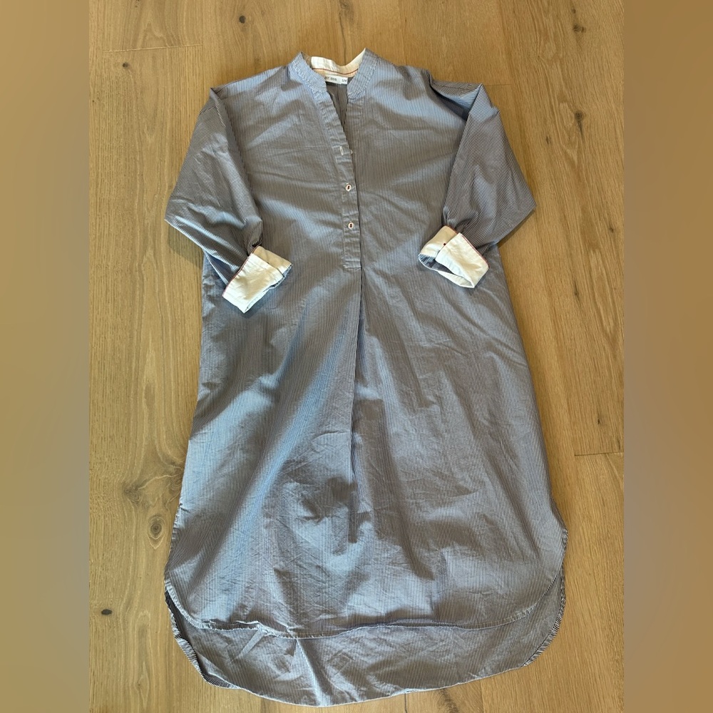 Mersea NWOT blue and white striped long shirt caftan coverup S/M